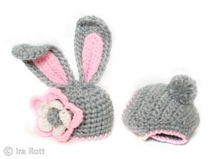 Handmade crocheted easter bunny hat with diaper cover
