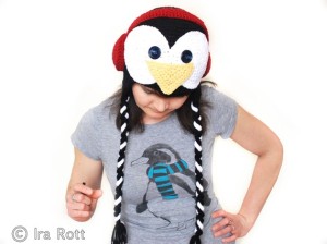 Handmade crochet penguin hat with ear muffs for teens and for adults. Great for any penguins fan, hockey team or the animal.
