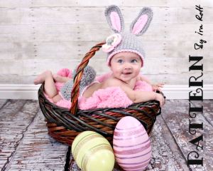 Easter bunny rabbit hat and iaper cover set crochet pattern