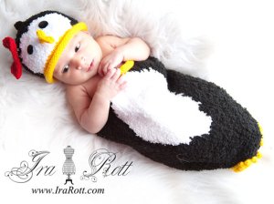 Knit Penguin hat and cocoon set for babies