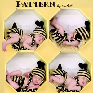 Crochet Bumble Bee Hat and Diaper Cover PDF Pattern