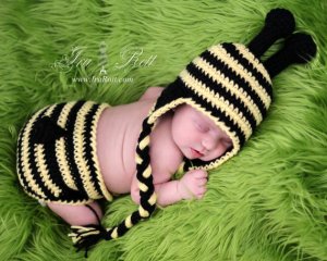 Handmade crochet bumble bee hat and diaper cover set