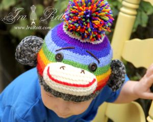 Handmade Knit Striped Sock Monkey Hat
