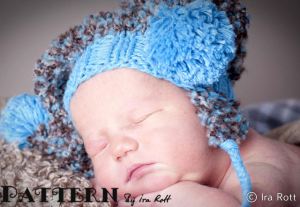 Free Baby Hat with ear flaps and pom poms Knit PDF Pattern